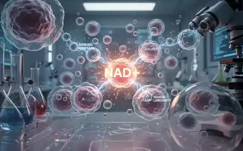 Nahaufnahme von NAD+-Molekülen, die mit menschlichen Zellen interagieren, umgeben von wissenschaftlichen Instrumenten in einem Labor. - Foto: über boerse-global.de