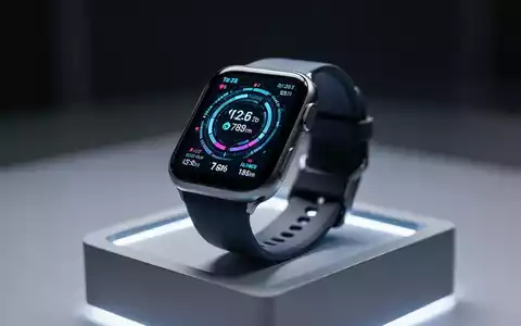 A close-up of a futuristic smartwatch with a glowing screen displaying health data, set against a minimalist backdrop. - Foto: über boerse-global.de