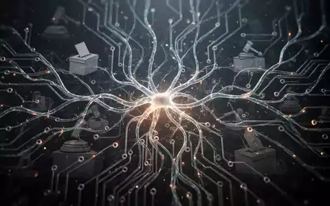 An abstract depiction of AI regulation, showing glowing neural network lines intersected by subtle governmental symbols, with dramatic lighting. - Foto: über boerse-global.de