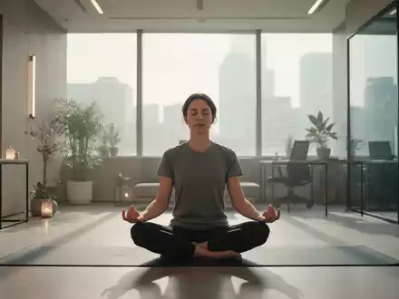 Eine Person sitzt in einer ruhigen, modernen Umgebung in Meditationshaltung, umgeben von weichem, natürlichem Licht. - Foto: über boerse-global.de