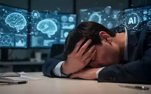 Eine gestresste Person mit der Hand am Kopf an einem Schreibtisch, verschwommener Bürohintergrund mit Bildschirmen. - Foto: über boerse-global.de
