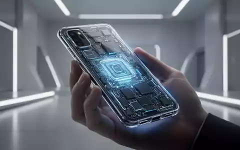 A transparent smartphone, with internal components visible and glowing, held in a hand against a dark, futuristic background. - Foto: über boerse-global.de