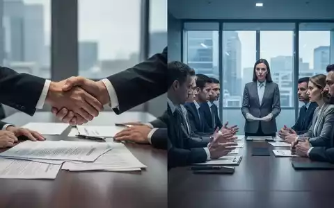 Zwei kontrastierende Szenen: Händedruck über einem Verhandlungstisch und eine Gruppe in ernster Diskussion mit einem Mediator. - Foto: über boerse-global.de