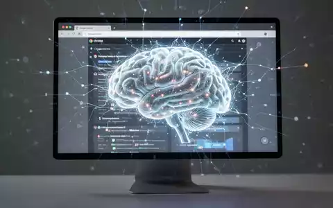 A glowing, abstract AI brain superimposed over a web browser interface, symbolizing the integration of artificial intelligence into Google Chrome. - Foto: über boerse-global.de
