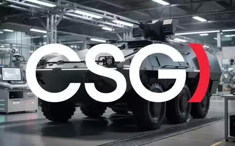 Modernes gepanzertes Fahrzeug in einer Produktionshalle, symbolisiert die Kooperation zwischen CSG und Ukrainian Armor. - Foto: über boerse-global.de
