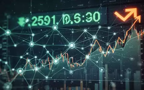 Eine futuristische, leuchtende Blockchain-Netzwerkgrafik mit Finanzdiagrammen, die sowohl Wachstum als auch Rückgang zeigen. - Foto: über boerse-global.de