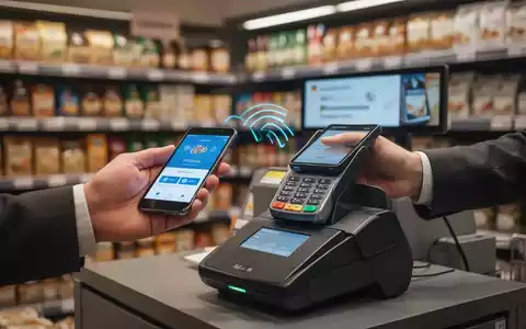 A hand holding a smartphone making a contactless payment at a modern point-of-sale terminal in a German retail store. - Foto: über boerse-global.de