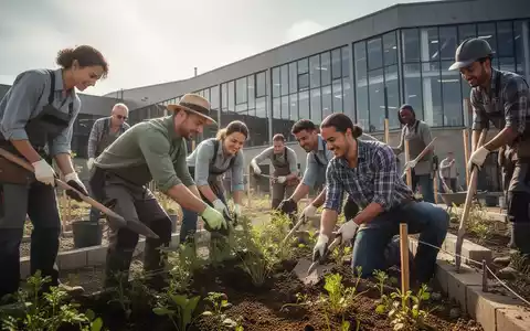 Eine vielfältige Gruppe von Menschen arbeitet gemeinsam an einem Gemeinschaftsprojekt im Freien, symbolisch für Bürgerarbeit und Integration. - Foto: über boerse-global.de