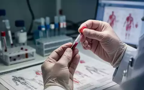 Hände eines Arztes, der eine Blutprobe oder ein Diagnosegerät hält, im Hintergrund unscharfe Laborgeräte und medizinische Diagramme. - Foto: über boerse-global.de