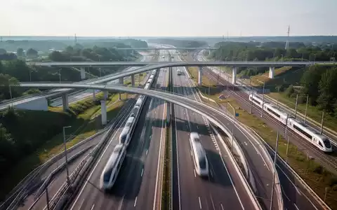 Eine moderne Autobahnbrücke und Schienenwege in einer grünen Landschaft, symbolisiert Infrastrukturfortschritt und schnellere Genehmigungen. - Foto: über boerse-global.de