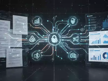 Digital interface showing data flow, connecting finance and healthcare icons, symbolizing AI-driven automation and efficiency gains. - Foto: über boerse-global.de