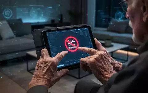 Close-up of an elderly person's hands struggling with a tablet showing an error, symbolizing digital isolation and frustration. - Foto: über boerse-global.de