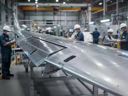Nahaufnahme eines modernen Flugzeugflügels im Bau, der Präzision und Fortschritt in der Luftfahrtindustrie symbolisiert. - Foto: über boerse-global.de