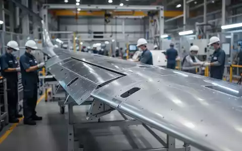 Nahaufnahme eines modernen Flugzeugflügels im Bau, der Präzision und Fortschritt in der Luftfahrtindustrie symbolisiert. - Foto: über boerse-global.de