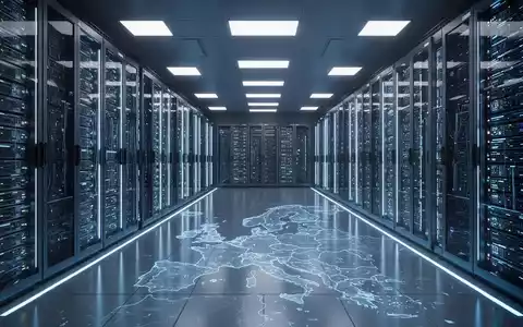 High-tech European data center with glowing server racks, symbolizing AI supercomputers and advanced computing infrastructure. - Foto: über boerse-global.de