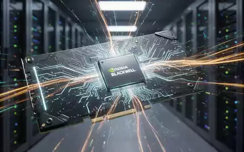 A close-up of an NVIDIA Blackwell GPU glowing with digital light, surrounded by abstract data streams, symbolizing AI acceleration. - Foto: über boerse-global.de