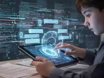 A young person using a tablet with a glowing chatbot interface, representing AI regulation for children. - Foto: über boerse-global.de