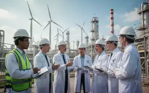 Eine Gruppe von Fachleuten in einem modernen Chemiewerk, die über Nachhaltigkeitsziele sprechen, mit Fokus auf Umweltschutz und Innovation. - Foto: über boerse-global.de