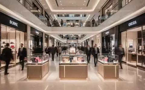 Ein luxuriöses Duty-Free-Einkaufszentrum mit modernen architektonischen Elementen und verschwommenen, eleganten Käufern. - Foto: über boerse-global.de