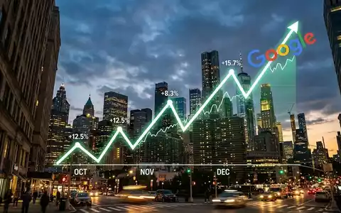 Ein stilisierter, aufsteigender Börsenkursgraph mit Google-Logo vor einer Finanzviertel-Skyline bei Dämmerung. - Foto: über boerse-global.de