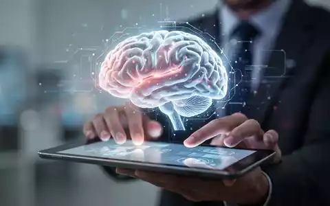 Ein stilisiertes, leuchtendes Gehirn überlagert eine Person, die auf einem digitalen Tablet tippt, was kognitives Training symbolisiert. - Foto: über boerse-global.de