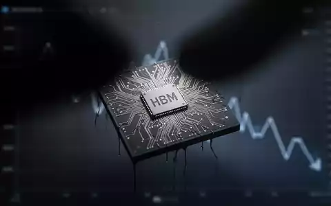 Nahaufnahme eines High-Bandwidth Memory (HBM)-Chips, teilweise von einem Schatten verdeckt, mit angedeutetem Abwärtstrend im Hintergrund. - Foto: über boerse-global.de