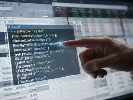 A hand points to an Excel spreadsheet showing an overlay with Python code and web sources, illustrating AI transparency. - Foto: über boerse-global.de