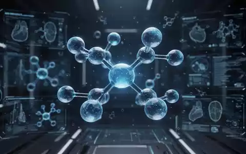 Eine stilisierte, leuchtend blaue molekulare Struktur, die eine experimentelle Behandlung darstellt, vor einem dunklen medizinischen Hintergrund. - Foto: über boerse-global.de
