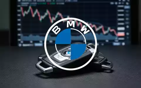 Ein BMW-Autoschlüssel liegt auf einer Oberfläche, im Hintergrund eine unscharfe, fallende Börsenkurve. - Foto: über boerse-global.de