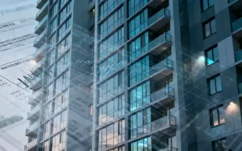 Eine Nahaufnahme der Fassade eines modernen Wohnhochhauses mit subtilen, transparenten Überlagerungen von Finanzdiagrammen. - Foto: über boerse-global.de