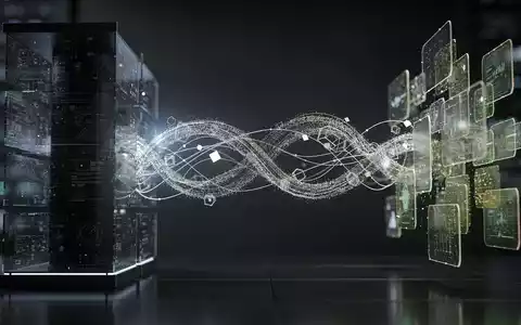 Abstrakte Darstellung von Datenfluss zwischen zwei digitalen Entitäten, die Palantir und Zeta Global symbolisieren, vor dunklem Hintergrund. - Foto: über boerse-global.de