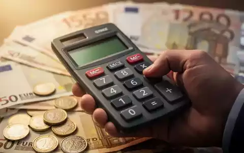 Nahaufnahme einer Hand, die einen Taschenrechner hält, mit unscharfen Euro-Banknoten und Münzen im Hintergrund. Symbolisiert Altersvorsorge. - Foto: über boerse-global.de