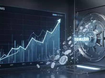 Ein futuristischer Finanzgraph zeigt einen Aufwärtstrend über fünf Jahre mit abstrakten Geldeinheiten, die in ein sicheres Gewölbe fließen. - Foto: über boerse-global.de
