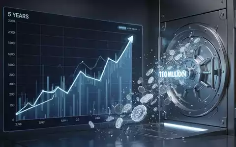 Ein futuristischer Finanzgraph zeigt einen Aufwärtstrend über fünf Jahre mit abstrakten Geldeinheiten, die in ein sicheres Gewölbe fließen. - Foto: über boerse-global.de