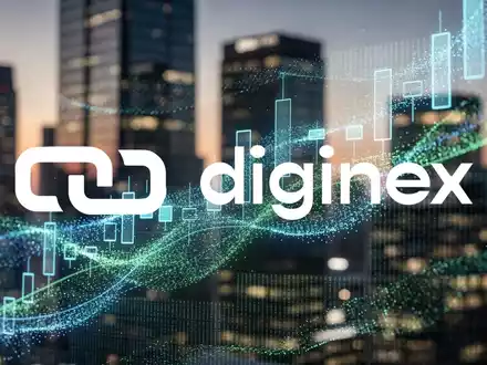 Digitales Diagramm einer Aktie mit binärem Code und einer verschwommenen modernen Skyline bei Sonnenuntergang, die einen Finanzdeal symbolisiert. - Foto: über boerse-global.de