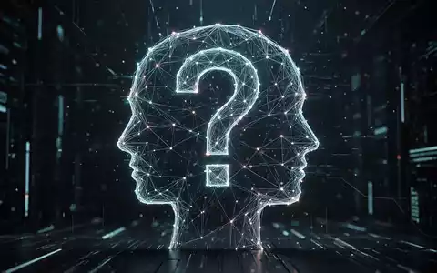 Eine stilisierte, abstrakte menschliche Kopfsilhouette aus digitalen Linien mit einem integrierten Fragezeichen vor dunklem Hintergrund. - Foto: über boerse-global.de
