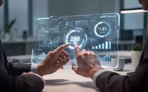 Hände interagieren mit einem leuchtenden digitalen Interface, das Produktivitätsmetriken und einen Fokus-Timer anzeigt. - Foto: über boerse-global.de