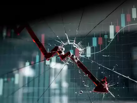 Ein stilisierter Finanzmarkt-Chart, der unter Druck steht, mit einer abwärts gerichteten Linie und dunklen Schatten, die Belastung symbolisieren. - Foto: über boerse-global.de