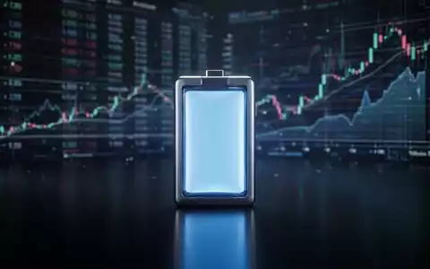 Eine futuristische Lithium-Ionen-Batteriezelle mit blauem Licht und verschwommenen digitalen Finanzdaten im Hintergrund. - Foto: über boerse-global.de