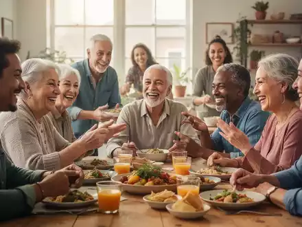Eine vielfältige Gruppe von Menschen jeden Alters lacht und interagiert positiv bei einer Gemeinschaftsaktivität, die Verbundenheit symbolisiert. - Foto: über boerse-global.de