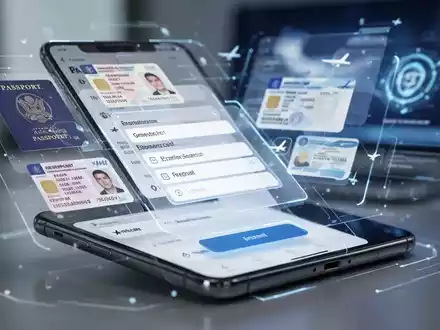 A smartphone screen showing a web form being autofilled with personal identity and travel documents, symbolizing digital convenience and data integration. - Foto: über boerse-global.de