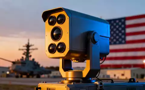 Modernes Drohnenabwehrsystem mit Sensoren vor dem Hintergrund einer US-Militärbasis bei Sonnenuntergang. - Foto: über boerse-global.de
