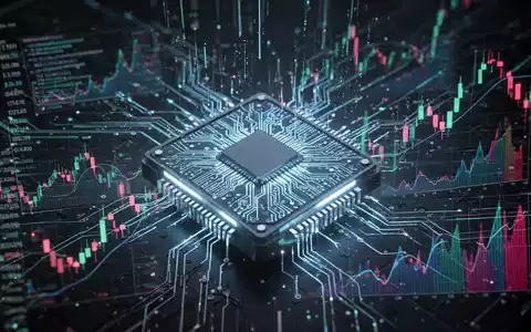 A close-up of an illuminated, advanced AI chip with detailed circuits, surrounded by digital data streams and financial charts. - Foto: über boerse-global.de