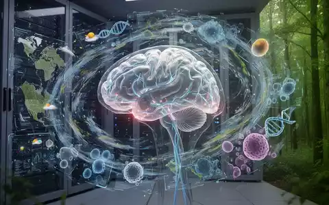 A glowing, futuristic brain model with neural pathways surrounded by environmental and medical data visualizations, symbolizing AI in healthcare and environmental prediction. - Foto: über boerse-global.de