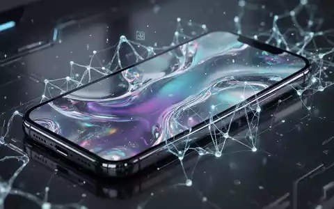 A sleek, modern smartphone screen displaying a vibrant, AI-generated 'Liquid Glass' wallpaper with subtle neural network graphics. - Foto: über boerse-global.de
