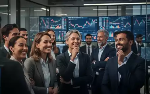 Eine Gruppe von Menschen in einem modernen Büro, die Zufriedenheit und Nachdenklichkeit in Bezug auf Finanzen und Lebensqualität ausdrücken. - Foto: über boerse-global.de