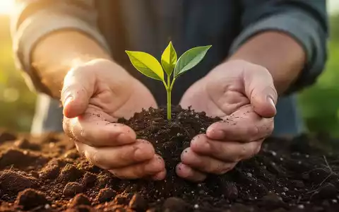 Hände halten eine kleine grüne Pflanze, die aus der Erde sprießt, symbolisierend Wachstum und Optimismus. - Foto: über boerse-global.de