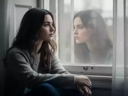 Eine junge Frau sitzt nachdenklich an einem Fenster, symbolisiert psychische Belastung bei Mädchen und jungen Frauen. - Foto: über boerse-global.de