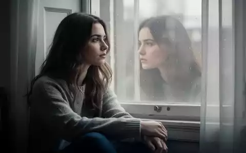 Eine junge Frau sitzt nachdenklich an einem Fenster, symbolisiert psychische Belastung bei Mädchen und jungen Frauen. - Foto: über boerse-global.de