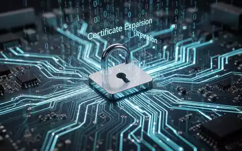 A glowing circuit board with a digital padlock and binary code, representing cybersecurity and certificate updates. - Foto: über boerse-global.de
